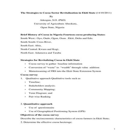The Strategies to Cocoa Sector Revitalization in Ekiti State | PDF