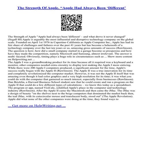 The Strength Of Apple. “Apple Had Always Been ‘Different’