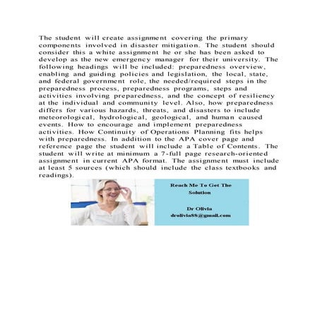 The student will create assignment covering the primary components i