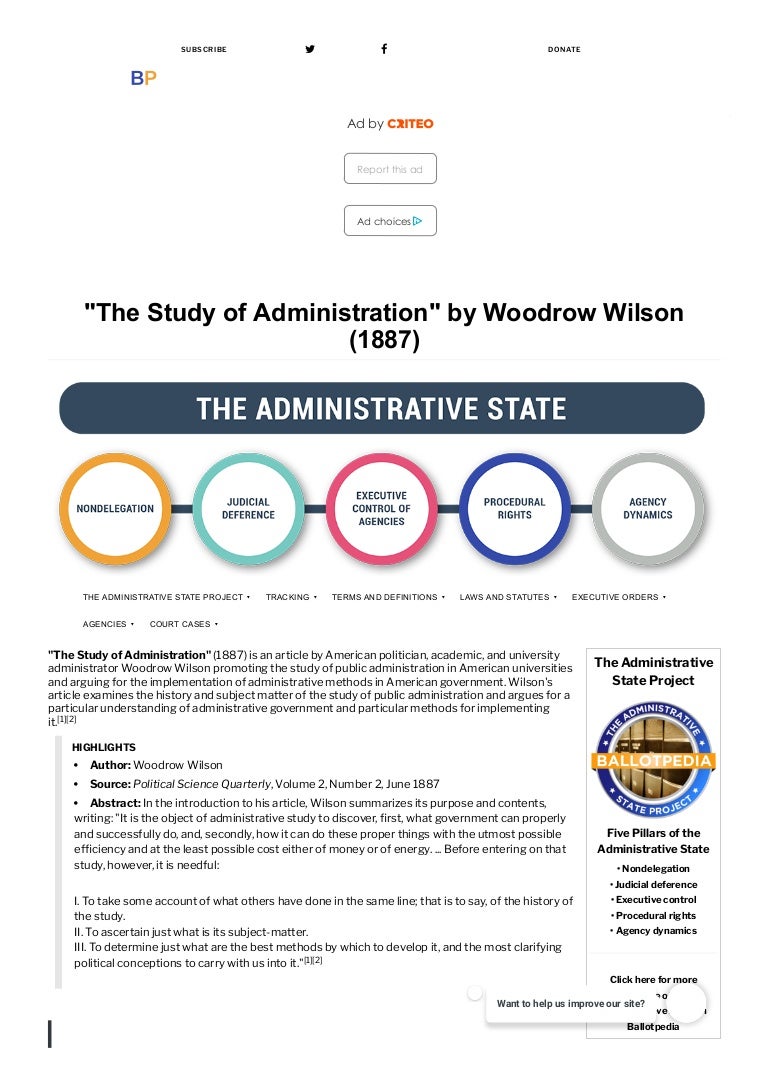 The study of administration by woodrow wilson (1887)
