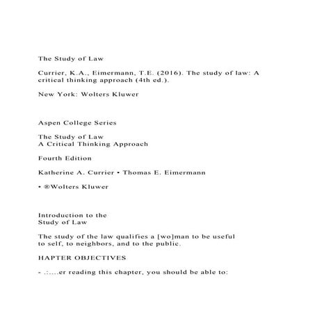 The Study of Law Currier, K.A., Eimermann, T.E. (2016). Th.docx