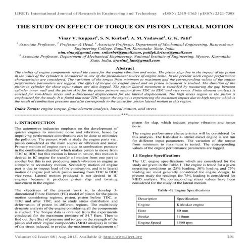 The study on effect of torque on piston lateral motion 