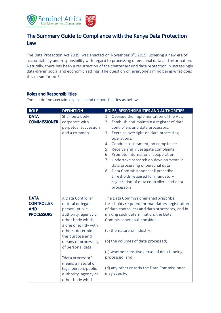 The Summary Guide to Compliance with the Kenya Data Protection Law