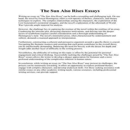 The Sun Also Rises Essays. Looking Glass