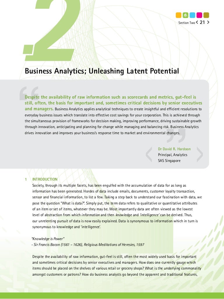 The synthesis journal 2011 business analytics sas
