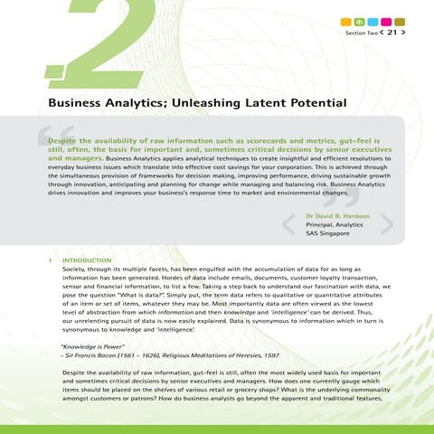 The synthesis journal 2011 business analytics sas