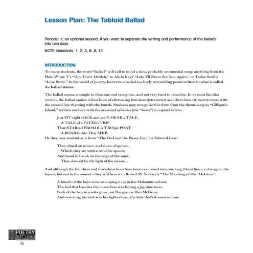 The tabloid ballad lesson