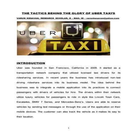 THE TACTICS BEHIND THE GLORY OF UBER TAXI’S