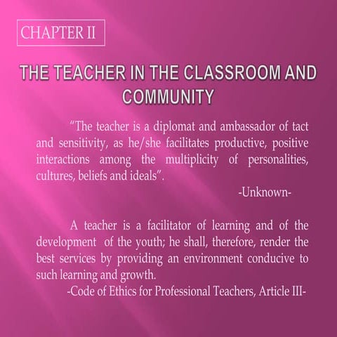The teacher in the classroom and community
