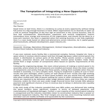 The temptation of integrating a new opportunity