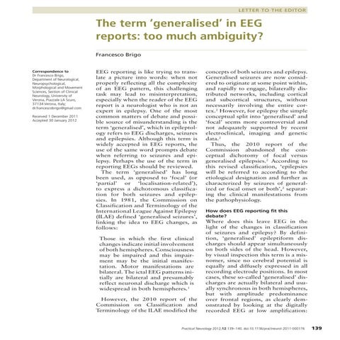 The term ‘generalised’ in eeg reports  too much ambiguity