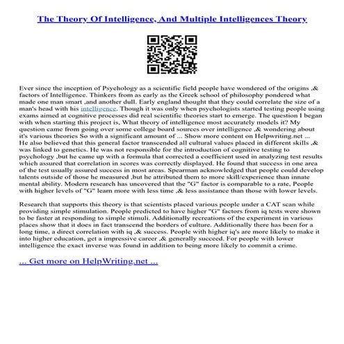 The Theory Of Intelligence, And Multiple Intelligences Theory