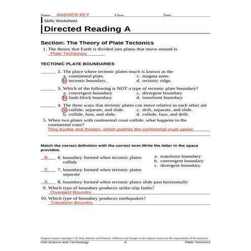 The theroy of plate tectonic directed reading a | PDF
