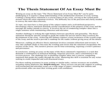 The Thesis Statement Of An Essay Must Be