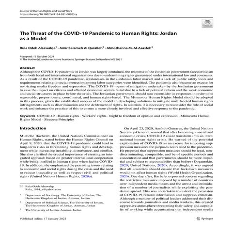 The Threat of the covid‑19 pandemic to human rights