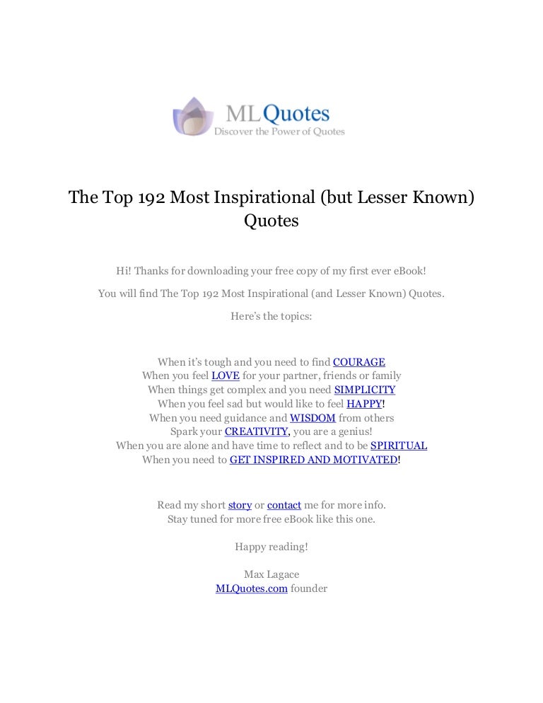 The Top 192 Most Inspirational (but Lesser Known) Quotes MLQuotes.c…
