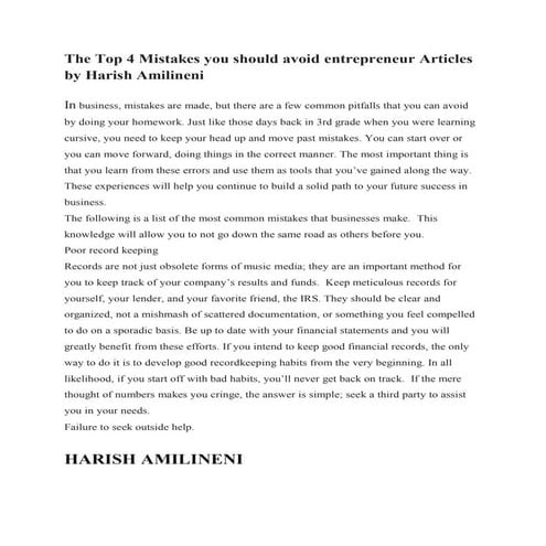 The top 4 mistakes you should avoid entrepreneur articles by harish amilineni