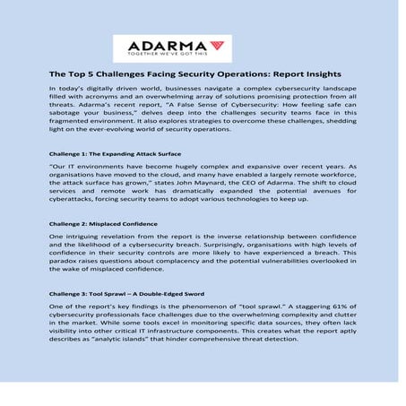 The Top 5 Challenges Facing Security Operations: Report Insights - Adarma