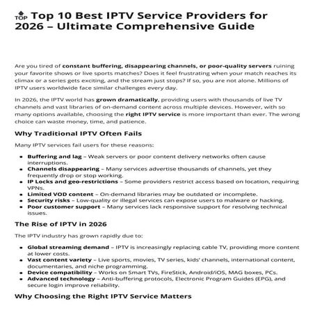 🔝 Top 10 Best IPTV Service Providers for 2026 – Ultimate Comprehensive Guide