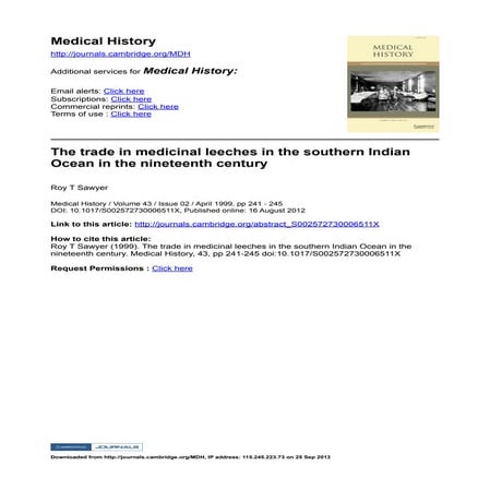 The trade in medicinal leeches in the southern indian ocean in the ...