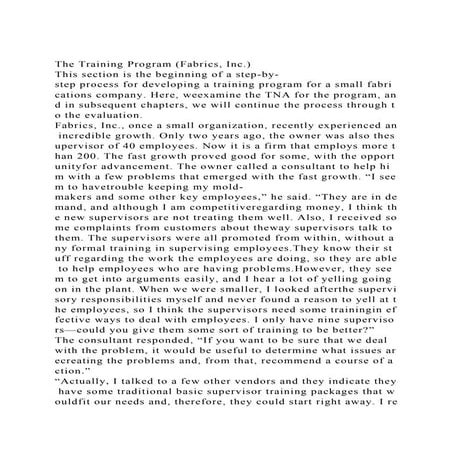 The Training Program (Fabrics, Inc.)This section is the beginnin.docx