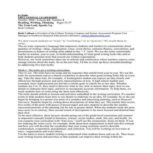 article: The Trait Lady Speaks Up 