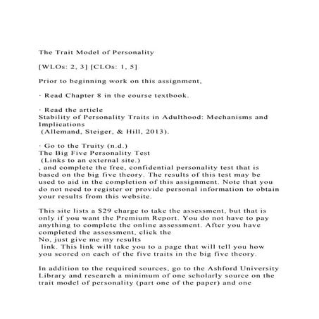 The Trait Model of Personality[WLOs 2, 3] [CLOs 1, 5] .docx