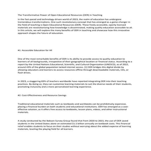 The Evolution and Impact of Open Educational Resources | PDF