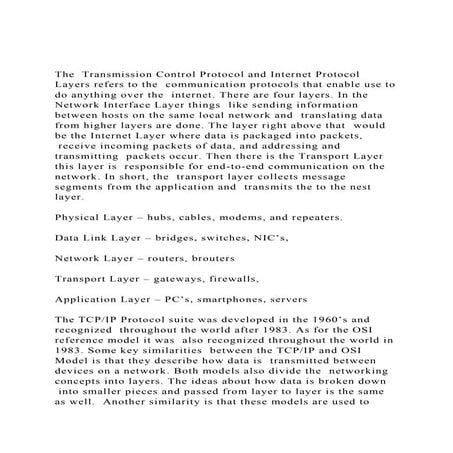 The Transmission Control Protocol and Internet Protocol Layers .docx