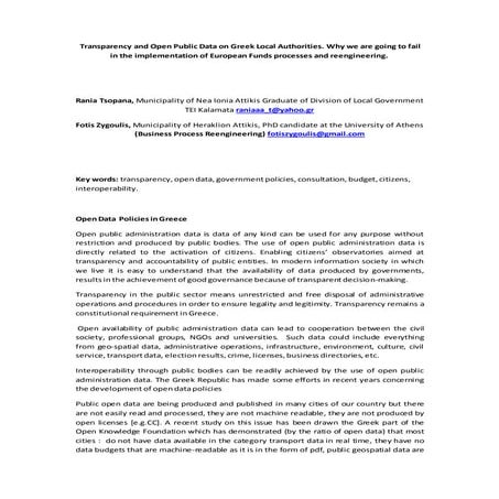 Transparency and Open Public Data on Greek Local Authorities. Why we are goin...