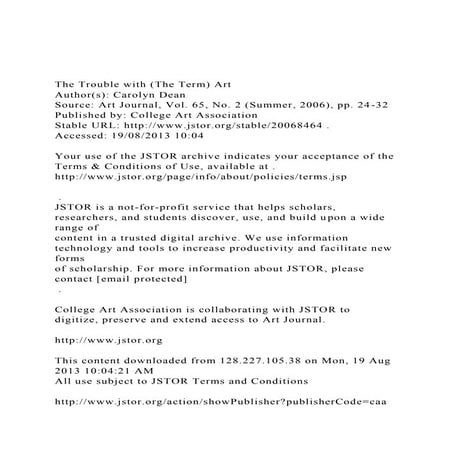 The Trouble with (The Term) ArtAuthor(s) Carolyn DeanSour.docx