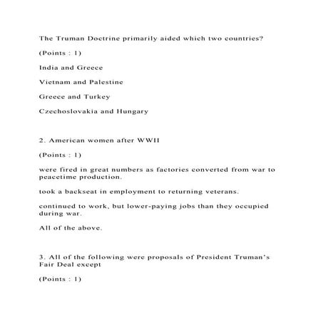 The Truman Doctrine primarily aided which two countries (Points.docx