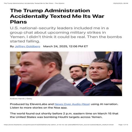 The Trump Administration Accidentally Texted Me Its War Plans