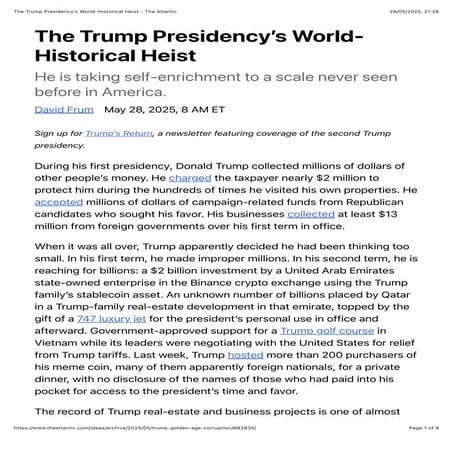 The Trump Presidency’s World-Historical Heist