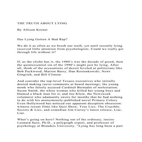THE TRUTH ABOUT LYINGBy Allison KornetHas Lying Gotten.docx