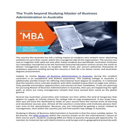  Master of Business Administration in Australia