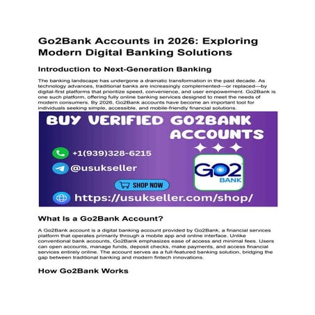 Buying Go2Bank Accounts in 2026: Modern Digital Banking Solutions for ...