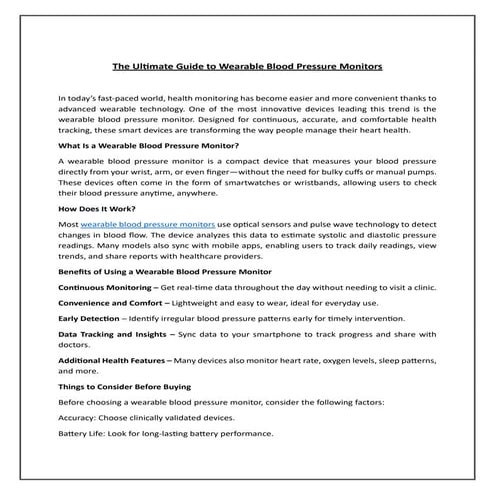 The Ultimate Guide to Wearable Blood Pressure Monitors | PDF