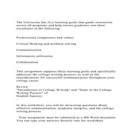 The University has five learning goals that guide instruction ac.docx