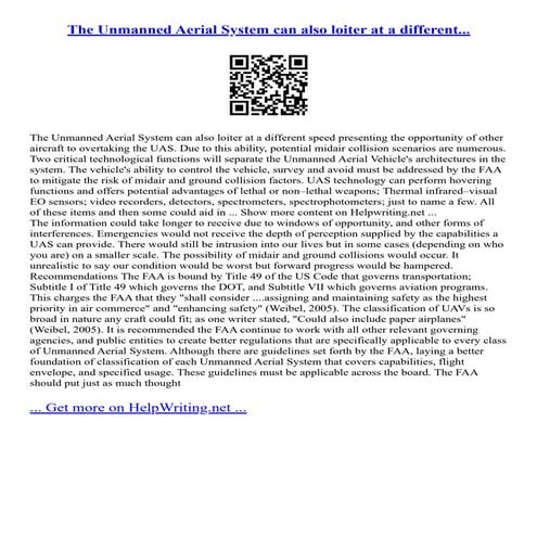 The Unmanned Aerial System Can Also Loiter At A Different...