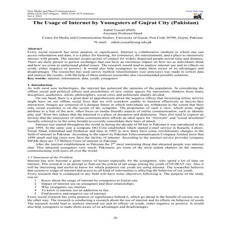 The usage of internet by youngsters of gujrat city (pakistan)