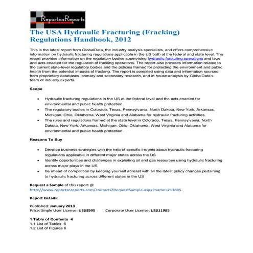 The USA hydraulic fracturing (fracking) regulations handbook, 2012