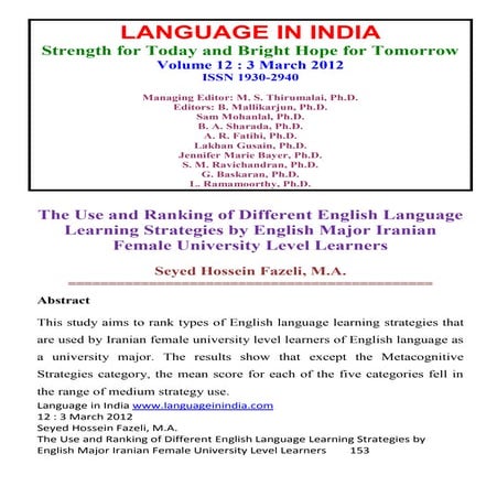 The use and ranking of different english language learning strategies by engl...