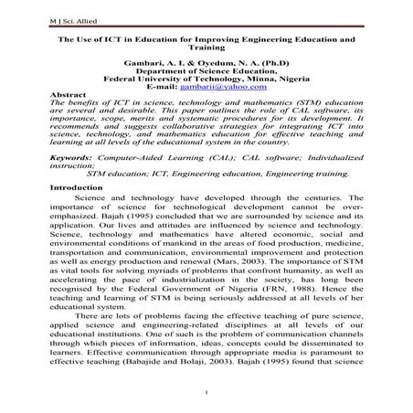 The use of ict in education for improving engineering education and training