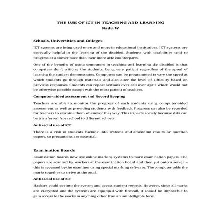 The use of ict in teaching and learning