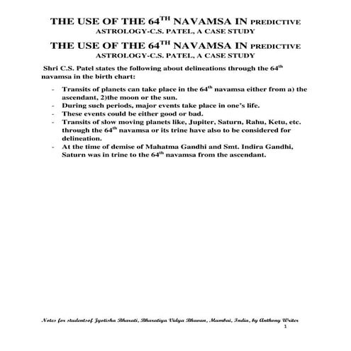The use of the 64 th navamsa in predictive astrology