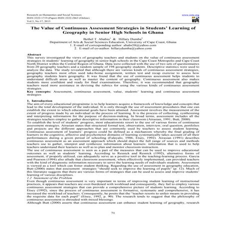 The value of continuous assessment strategies in students’ learning of geogra...