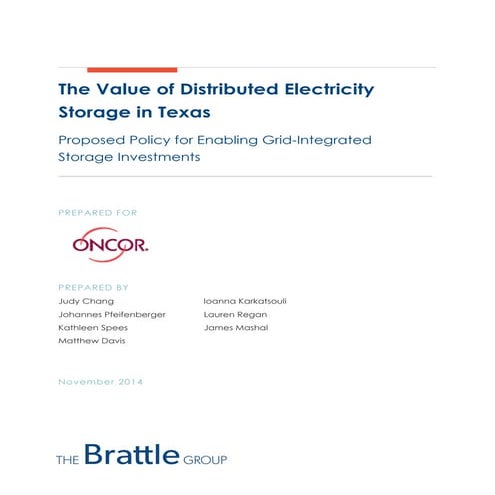 Oncor Proposal - The value of distributed electricity storage in texas