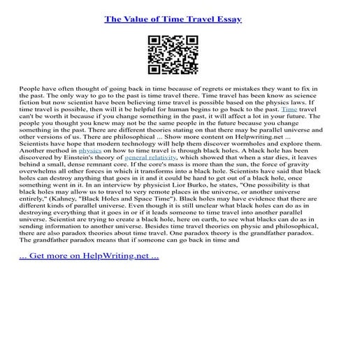 The Value Of Time Travel Essay | PDF