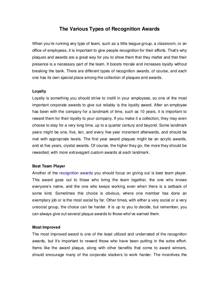 the various types of recognition awards